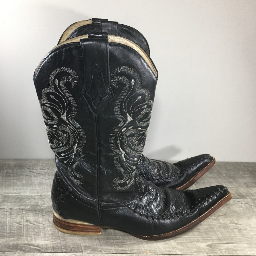 Los Gueritos Western Black Leather Work Cowboy Snip Pointy Toe Mens Boots Size 9